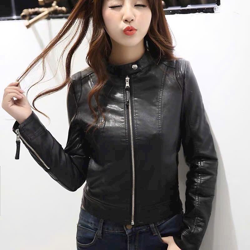 Áo khoác da nữ chất da cao cấp bóng ko láng Sen Jacket Kem Women ★ đỏ pocket áo hoodie & áo len