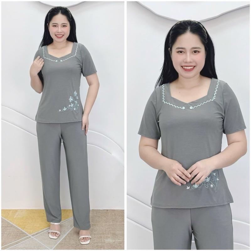 L70 Đồ bộ trung niên, set bộ cho mẹ thun aty mỹ mềm mát, quần dài ống rộng,50-80kg 8