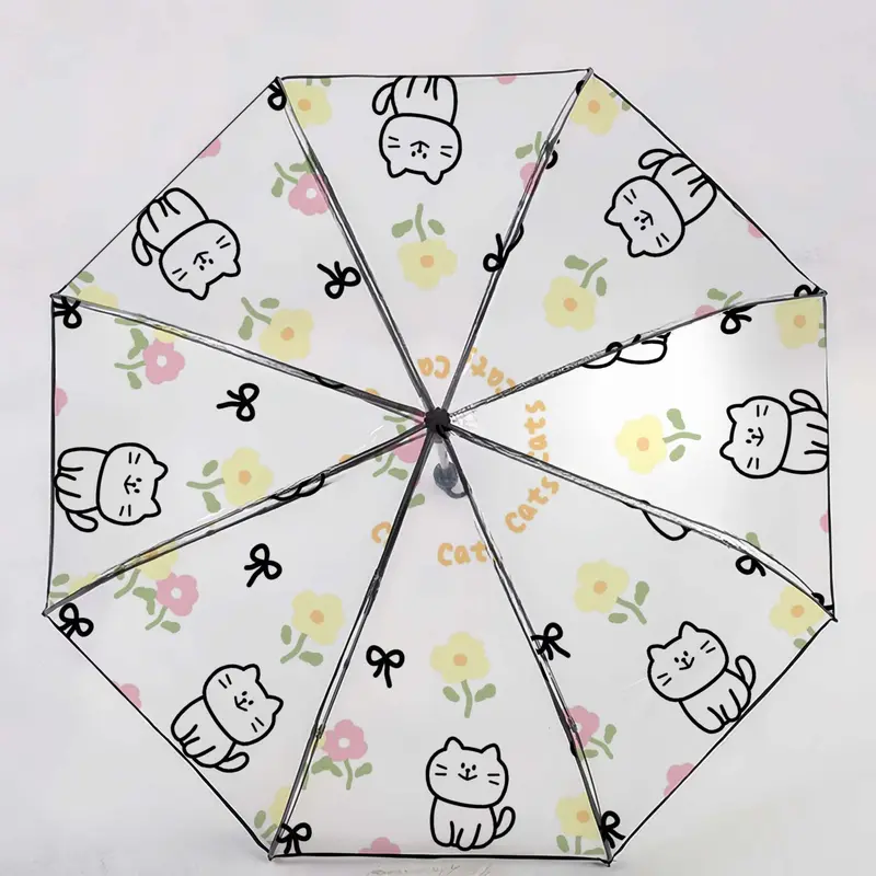 Cartoon Cat Pattern Umbrella, 1 Count Portable Folding Umbrella, Umbrella for Outdoor Photography, Street Photography, Travel, Gift 0