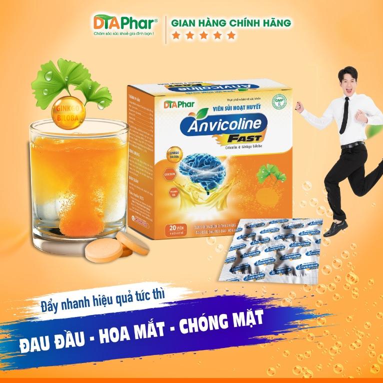 Viên sủi hoạt huyết dưỡng não anvicoline fast tăng tuần hoàn máu não,giảm đau đầu, chóng mặt 20 viên 1