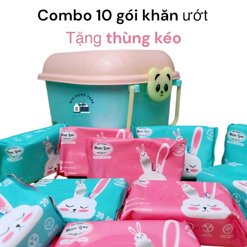[TẶNG THÙNG KÉO] 10 Gói Khăn Ướt MiNi Bỏ Túi Hình Vịt Và Thỏ, Khăn Ướt Không Mùi An Toàn Cho Bé