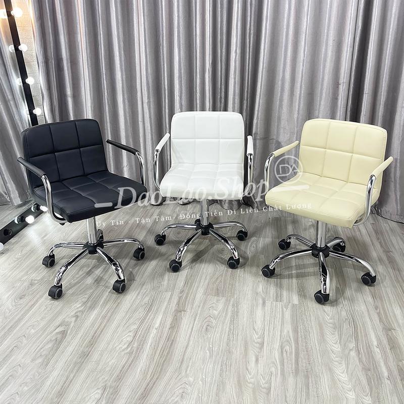  Ghế Quầy Bar Ghế Make Up Ghế Spa Ghế Xoay Bánh Xe Bọc Da Cao Cấp - Cao 40_60cm  Hàng Có Sẵn  Make Vịn Tay InoxInox 