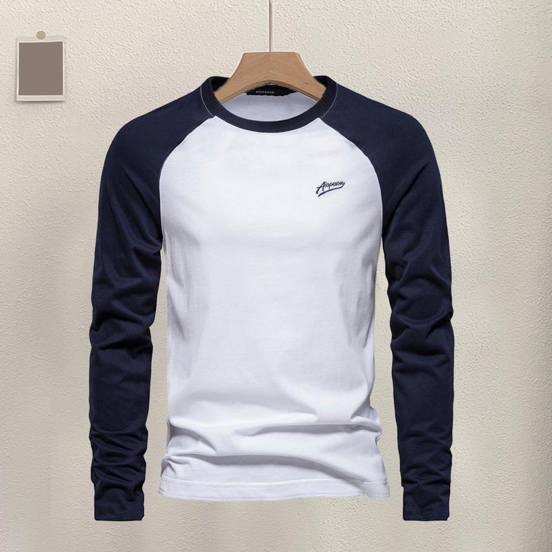 Áo Thun Raglan Dành Cho Nam Giới, Tay Áo Dài, Cổ Tròn, Thiết Kế Chắp Vá, Màu Sắc, Dáng Rộng Vừa Vặn, Vòng Bít Co Giãn, Thoáng Khí, Phong Cách Thường Ngày Áo Chui Đầu 3