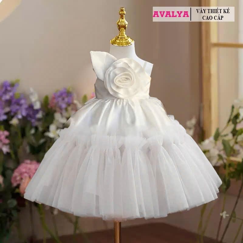 D10 Đầm công chúa AVALYA , Váy Thiết Kế Dự Tiệc Cho Bé màu trắng, hồng 12kg - 45kg 0