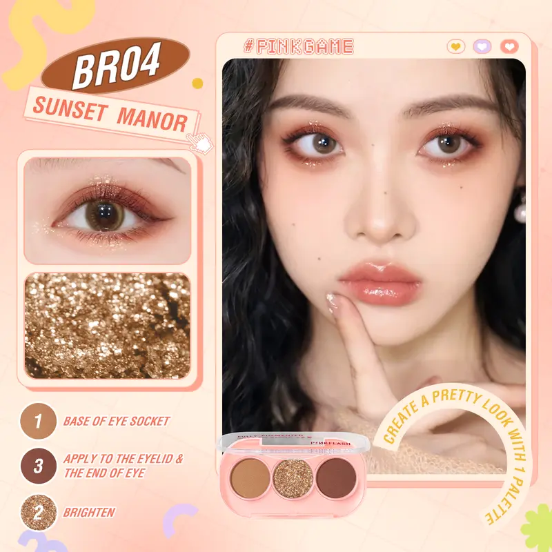 PINKFLASH 3 Shades Eyeshadow Palette Giltter High Pigment Easy To Blend Lasting 11 Eye  Colors E23 Waterproof 2