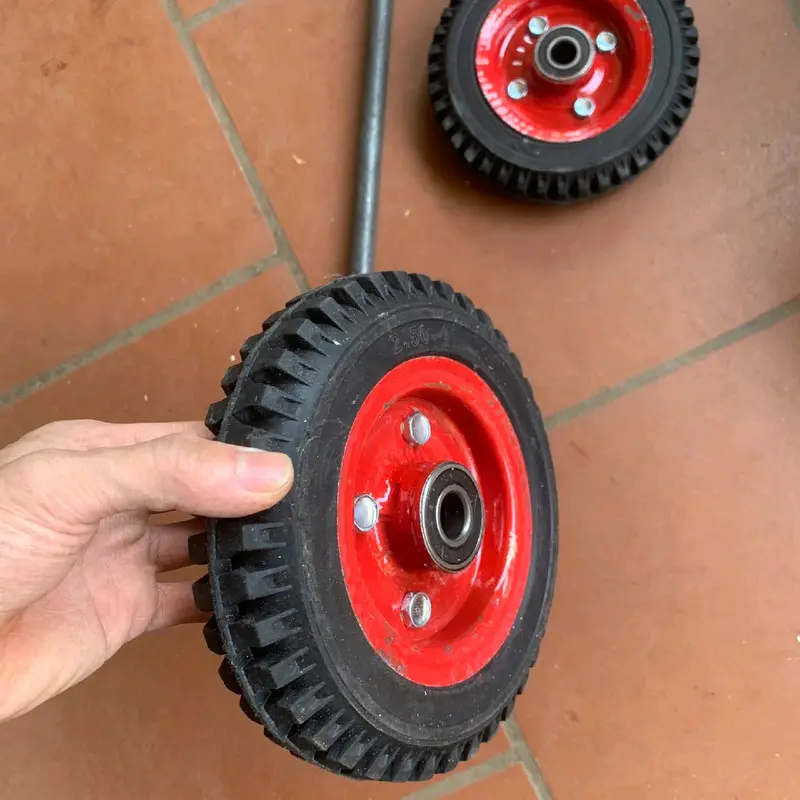 bộ 2 bánh xe 20cm & trục phi 17 dùng để chế xe đẩy hàng 5