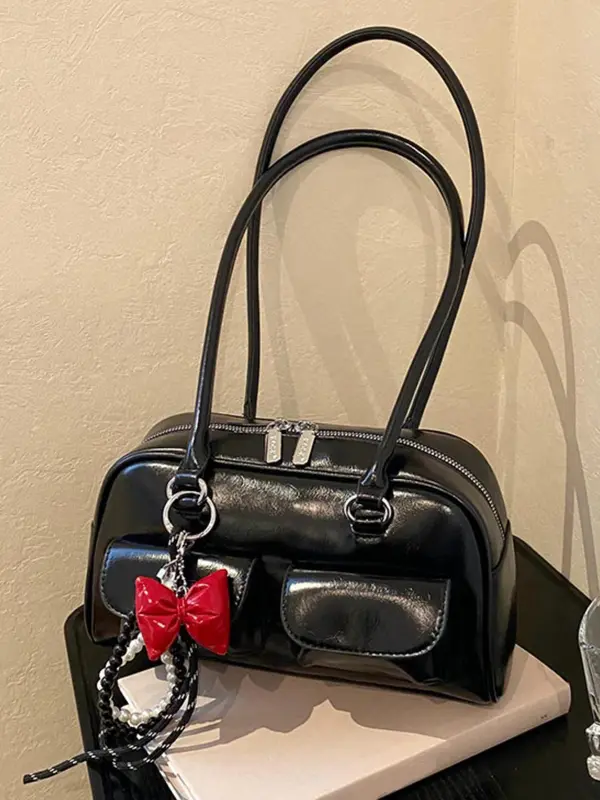 Women's Fashionable Plain Color Shoulder Bag, Casual Versatile Shoulder Bag with Charm Decor, Trendy All-match Commuter Bag for Daily Used 0