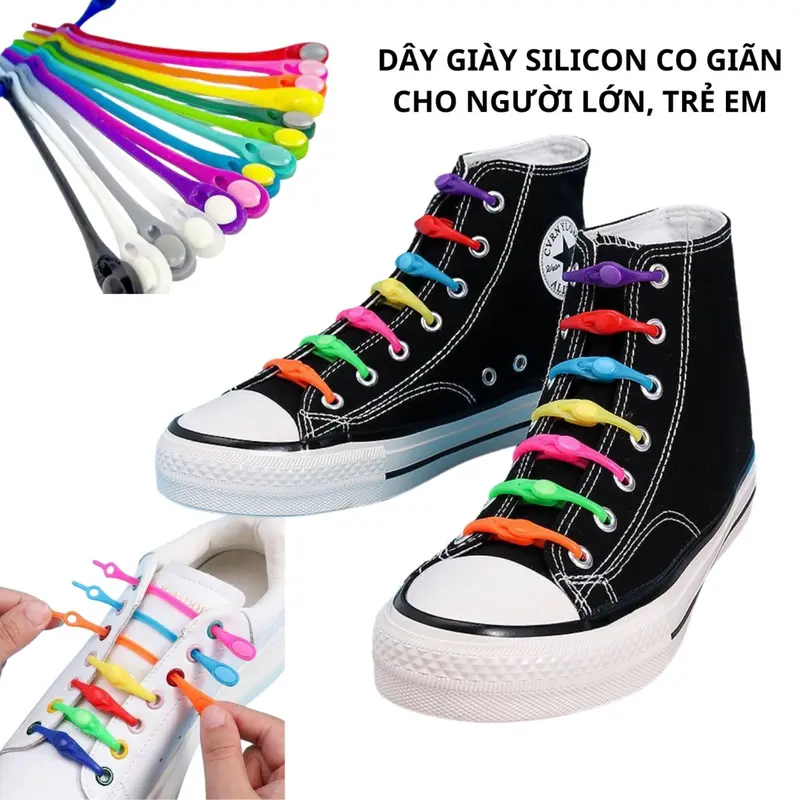 Set 12 dây giày silicon co giãn đàn hồi không cần buộc tiện lợi dành cho người lớn và trẻ em 0