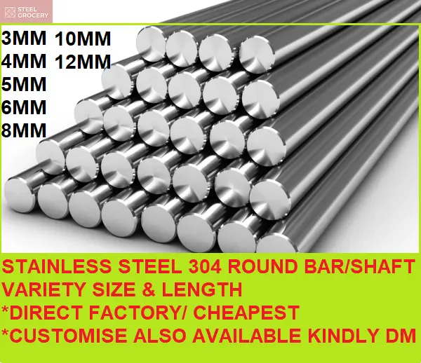 304 Rod Stainless Steel Round Bar/ Shaft/ Rod 3mm 4mm 5mm 6mm 8mm 10mm 12mm(LENGTH 1000 MM & 500MM)(CAN CUSTOMISE)