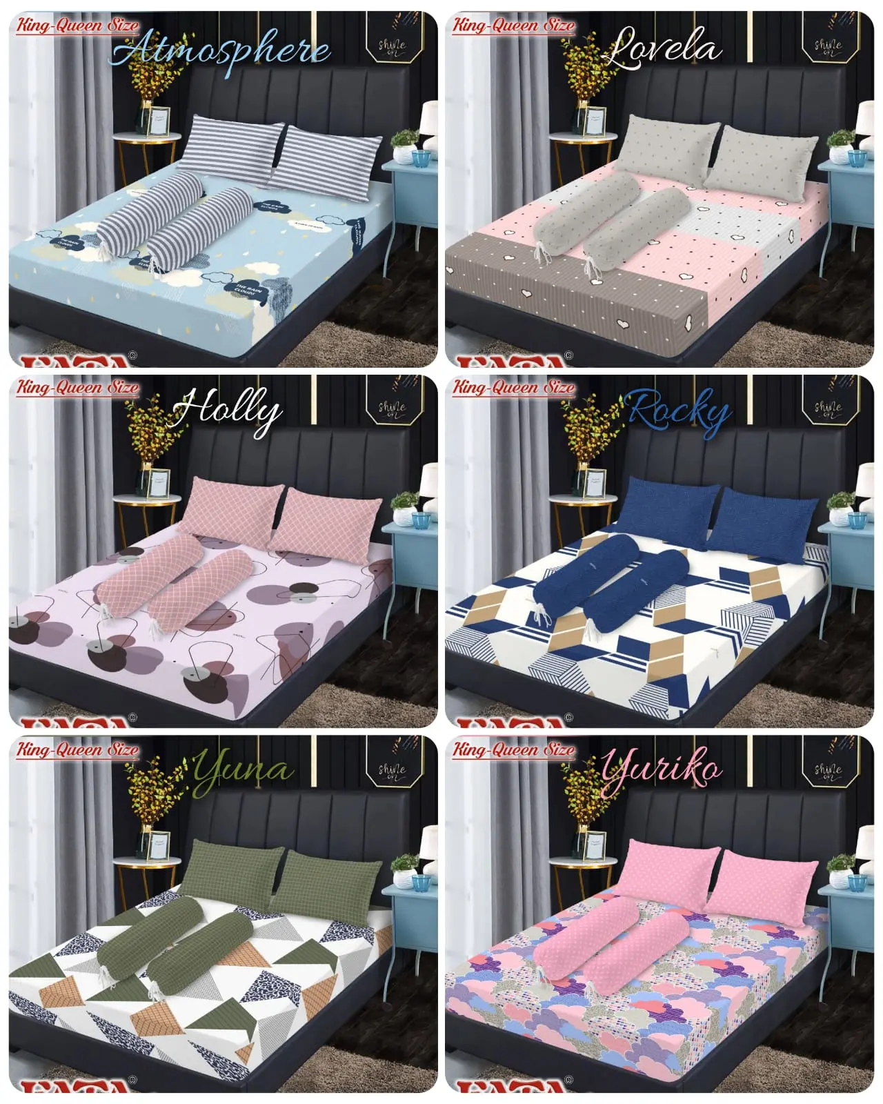 FATA SPREI MINIMALIS KING 180X200x20 & QUEEN 160X200x20 Bantal Guling