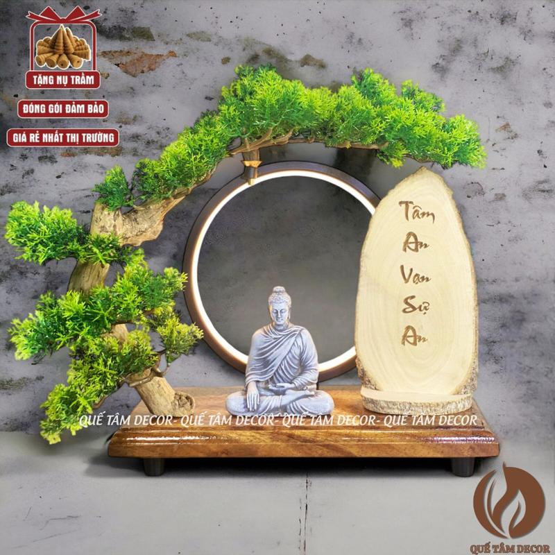 Tượng phật DI LẶC,  A DI ĐÀ ,  THÍCH CA ,CHÚ TIỂU  để bàn có đế gỗ và đèn hào quang - trưng bày tủ kính hoặc bàn thờ .