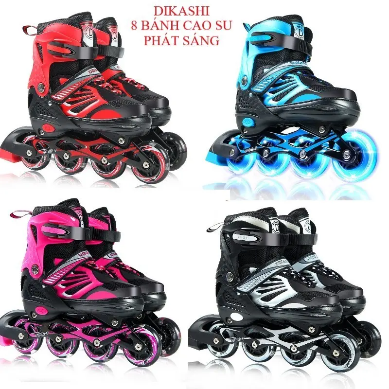 <tẶng cỐc="" trƯỢt="">Giày Patin Dikashi S186 với 8 BÁNH CAO SU PHÁT SÁNG, Patin trẻ em người lớn năng động</tẶng>