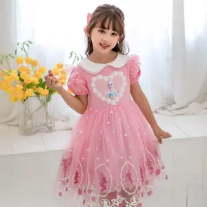 3-10 thn Anak Perempuan Frozen Elsa Princess Dress untuk Pesta Bunga Lengan Pendek Gaun Tutu Baju Pakaian