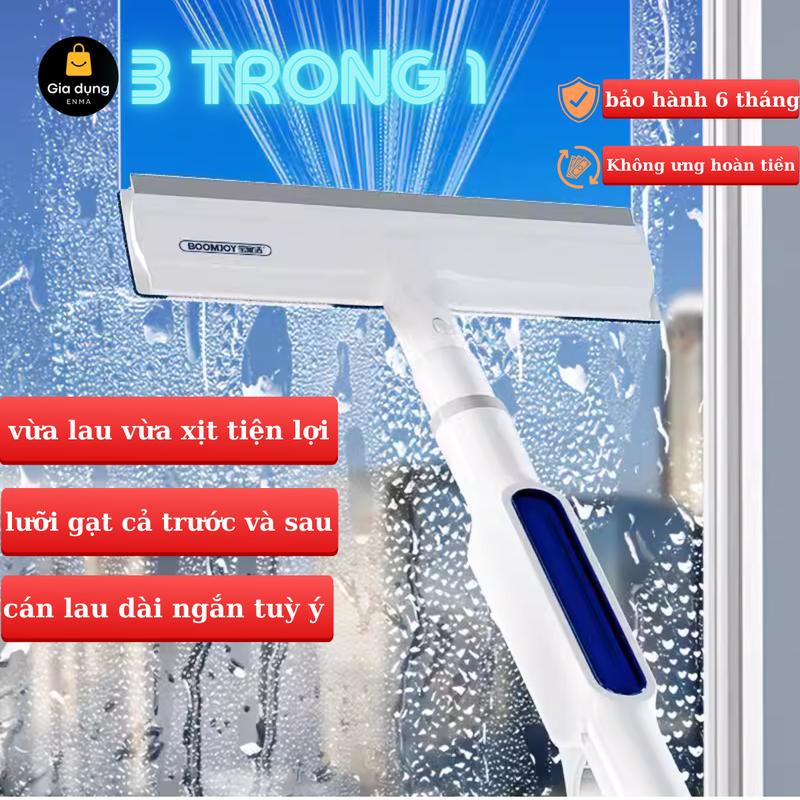 Cây lau kính 3 trong 1 sịt kính phun sương gạt nước 2 đầu cán dài ngắn linh hoạt kitim opc6 plus cayla umini nhựa không có xô