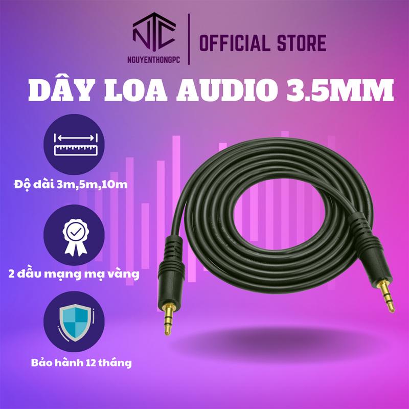 Dây  Loa 2 đầu 3.5mm, Jack dành cho audio kết nối âm thanh laptop, điện thoại, amply chân tròn 3 5 mm Phụ Kiện