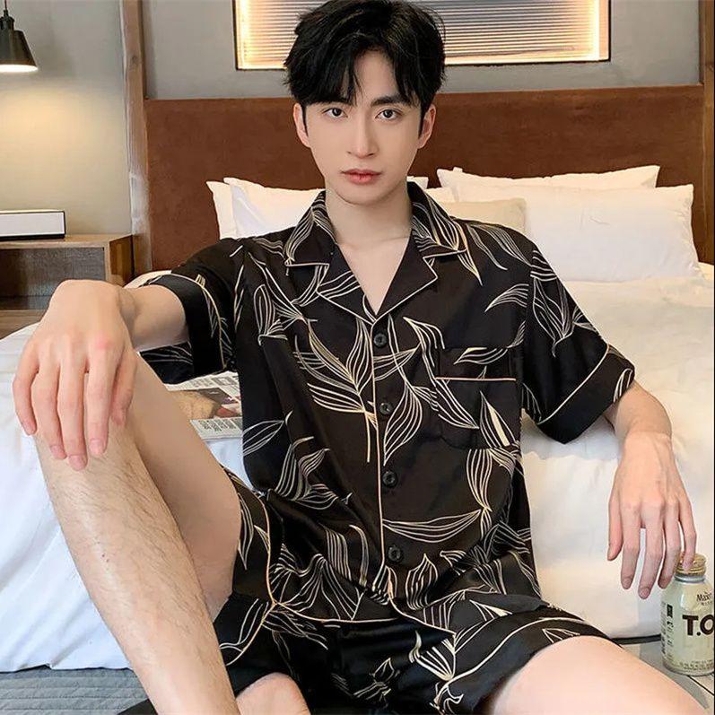 Bộ Đồ Ngủ Lụa Lạnh Dành Cho Nam Giới, Mỏng Mùa Hè, Quần Đùi Ngắn Tay, Lụa Nhân Tạo Cao Cấp, Ngoại Cỡ, Thích Hợp Mặc Nhà Mùa Hè, Bộ Đồ Áo Menswear Nhung 7