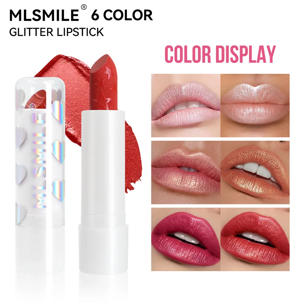 MLSMILE 6-color Mermaid Lipstick, Long Lasting Waterproof Pearlescent Christmas Lipstick Not Easy To Fade Moisturizing Lip Gloss