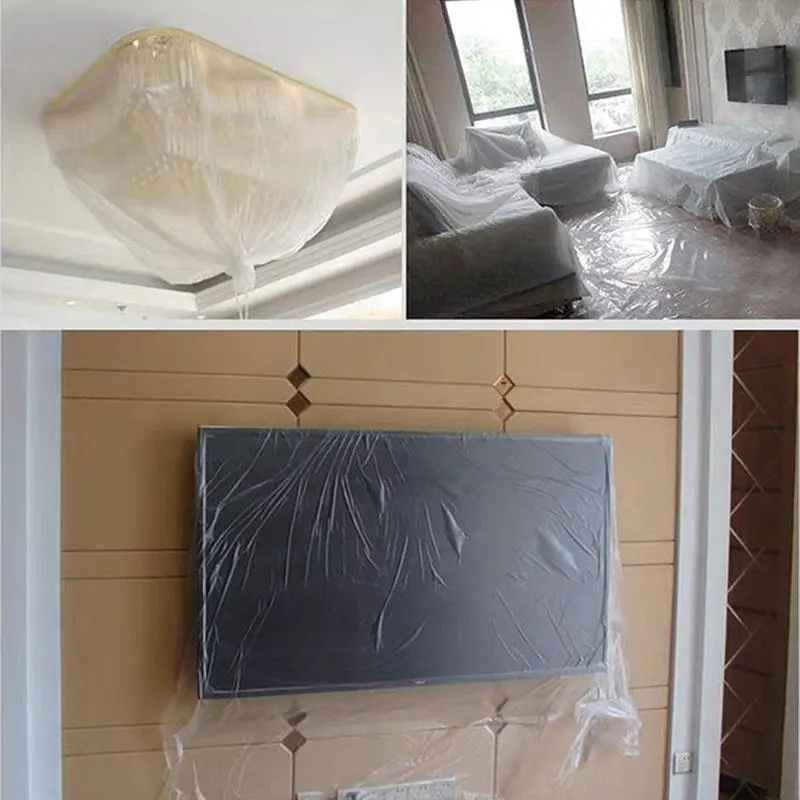 Pre-adhesive Masking Film, 1 Count Transparent Paint Plastic Masking Film, Car Painter Masking Tape Film, Plastic Film Cover for Household Appliances and Furniture 4
