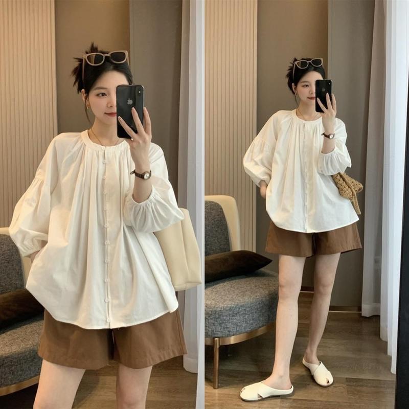 Sét Bộ Bầu Quần Áo babydoll dài tay kết hợp quần Co dãn thoáng mát thoài mái Nữ Top Tay lửng, sét đồ bầu dễ thương thường mặc