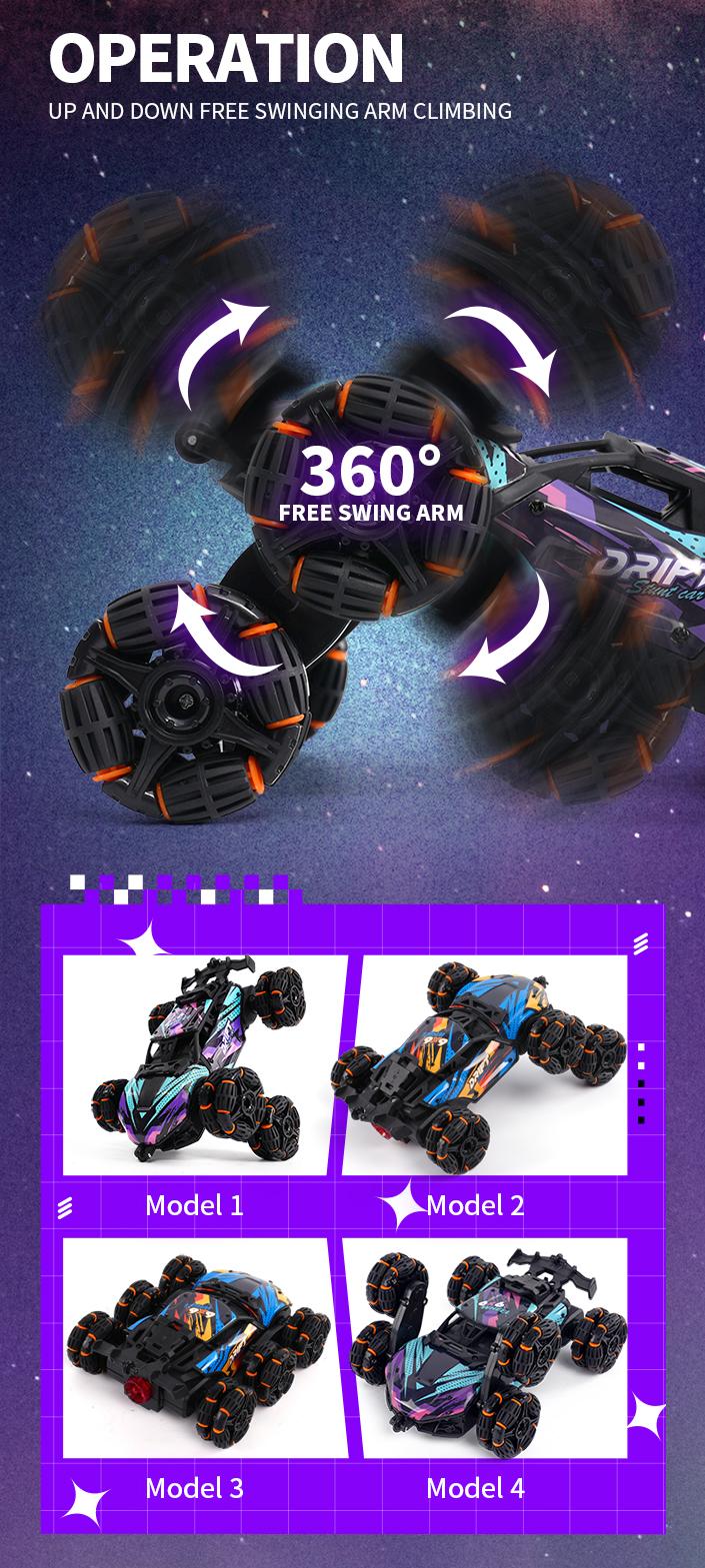 Product Introduction of RC Car Children Toys Remote Control Car Toys For Boys Radio Control Six-wheeled Stunt Car Electric Car Kids Toys Gift 2