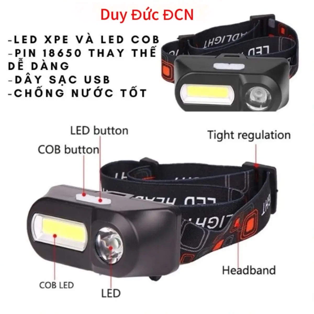 Bộ đèn LED mini 6 chế độ đeo đầu dùng pin 18650 kèm cáp USB tiện lợi nhỏ gọn