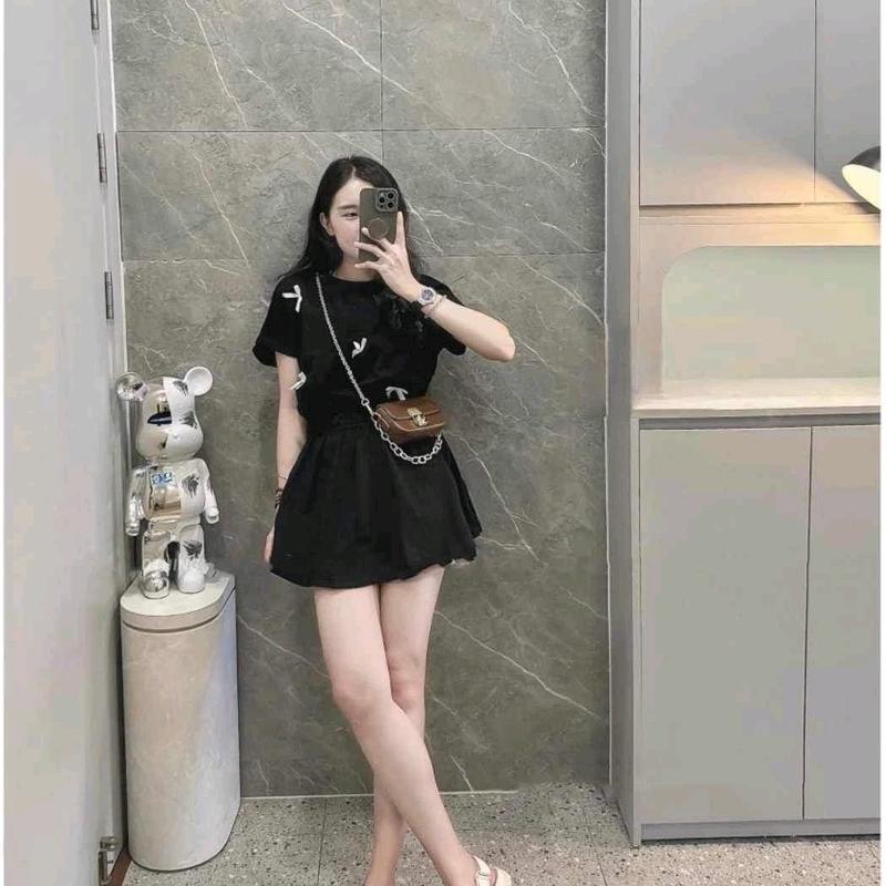 sét bộ liền tay hến đính nơ ,kèm quần sóc Nữ Women 7