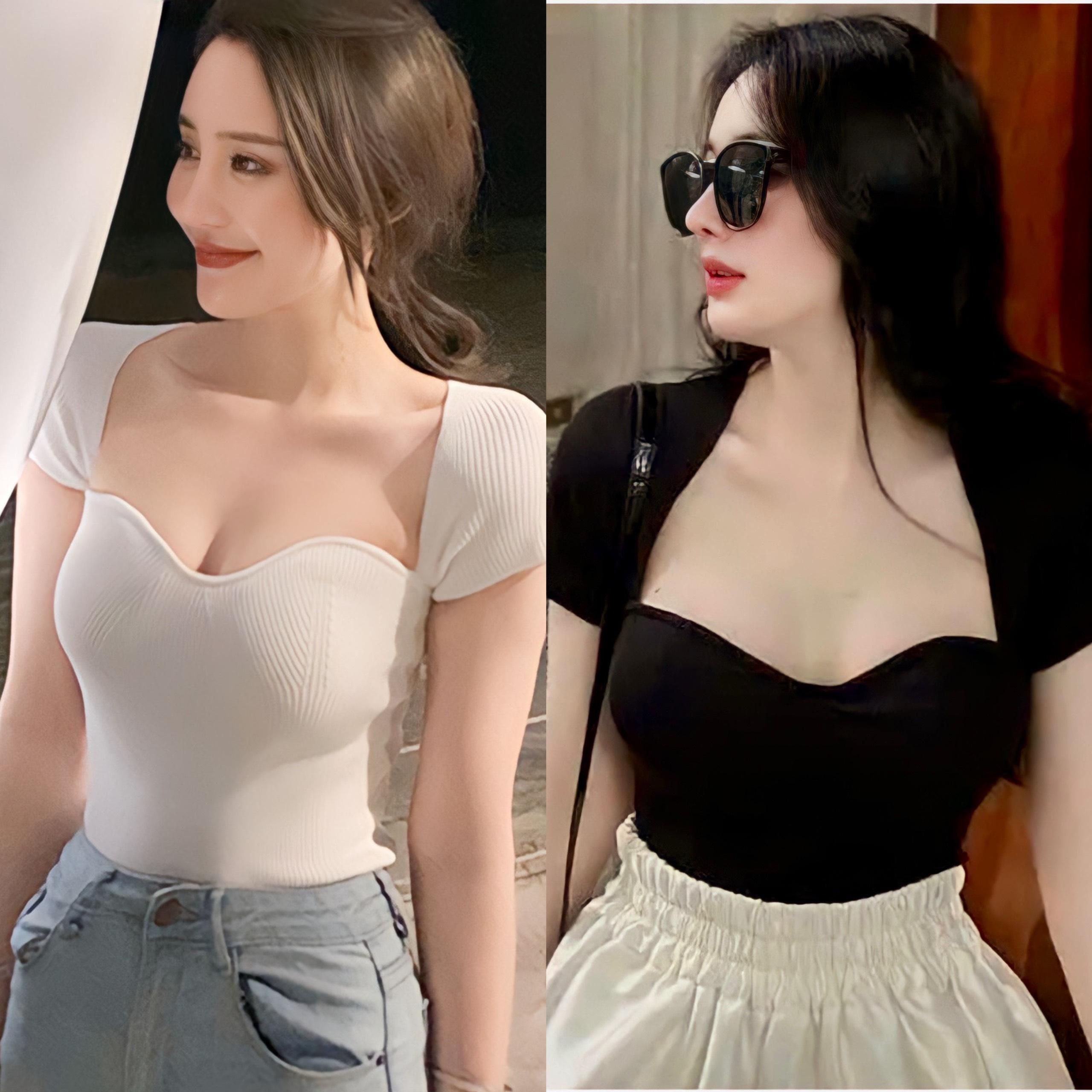 Thời Trang Bigsize Áo Thun Có Mút Vải Thun Tăm Lạnh QC 50 - 100Kg Dễ Thương Top Nữ Women Dáng Ngắn - A.1186
