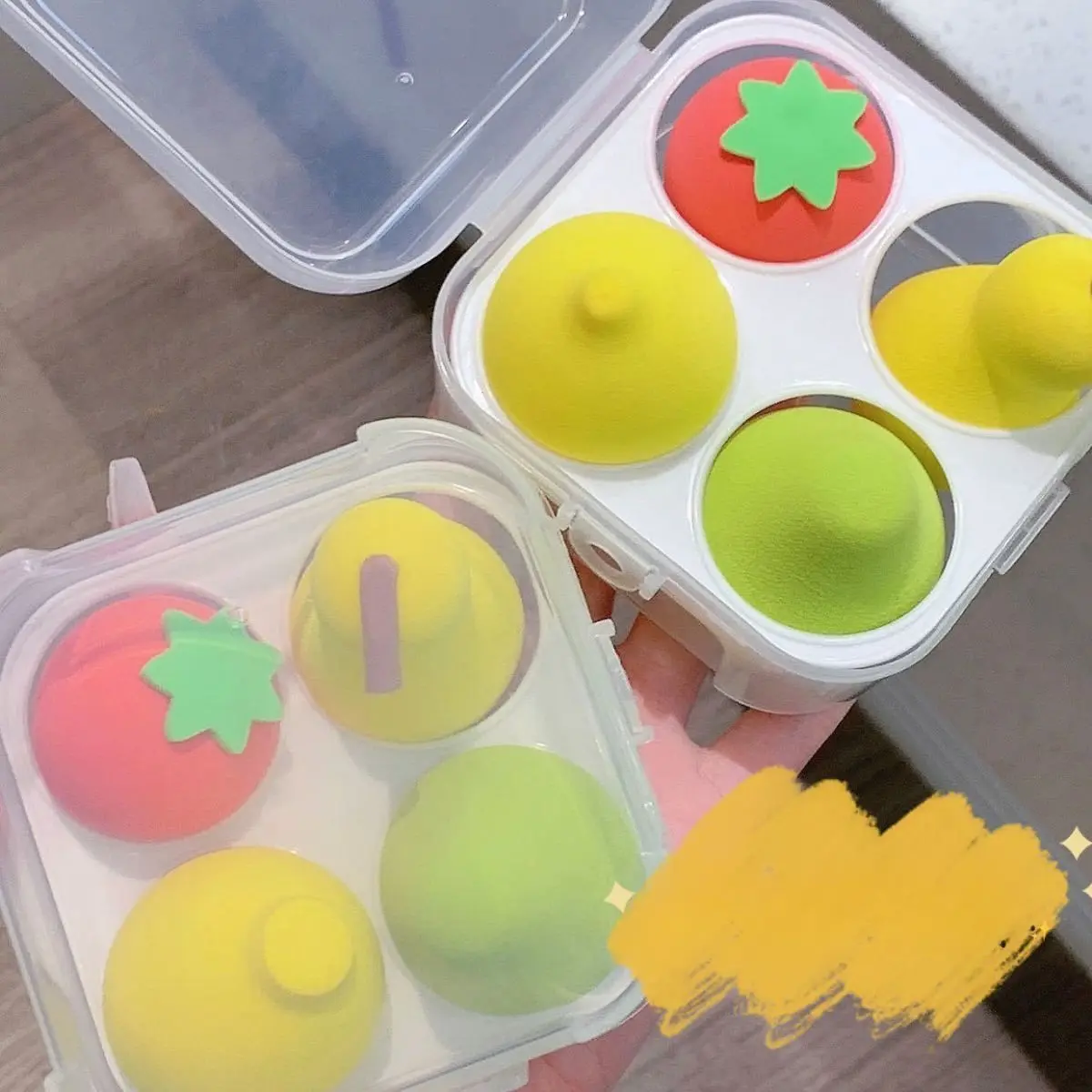 ไข่เครื่องสำอาง, ฟองน้ำผลไม้, นุ่มพิเศษ, กันรอยเปื้อน, เครื่องปั่นความงาม, กล่องเก็บไข่, อะโวคาโด, ใช้คู่แบบเปียกและแห้ง, เครื่องปั่นความงาม