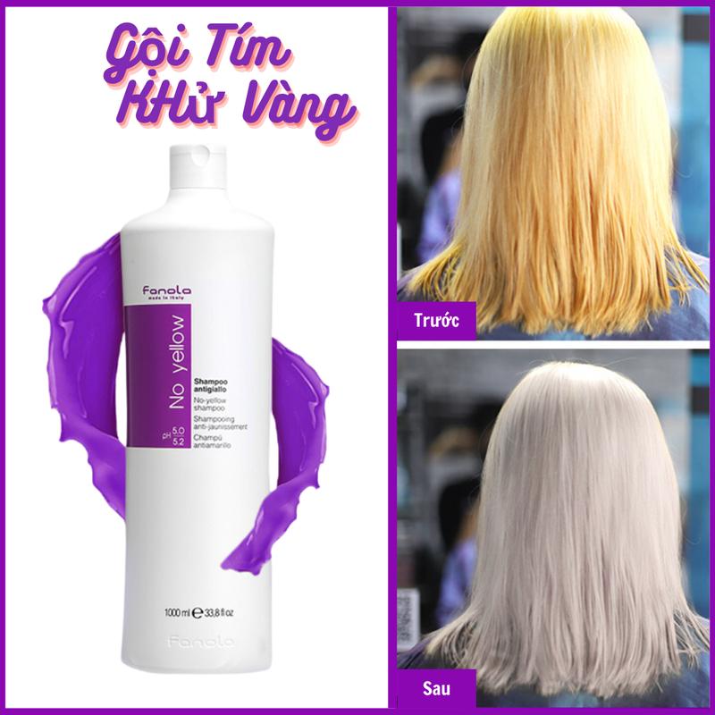  Dầu gội tím FANOLA NO YELLOW 1000ML ITALY - khử ánh vàng giữ màu cho tóc nhuộm tóc tẩy bền màu 