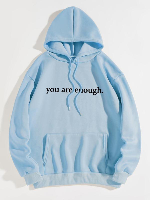 Women's Letter Print Drop Shoulder Drawstring Graphic Hoodie Hooded Sweatshirt, Trendy Long Sleeve Pullover Top, Thermal Lined Pocket Sweatshirts for Women, Fall Sweatshirts, Please Purchase A Size Up 5