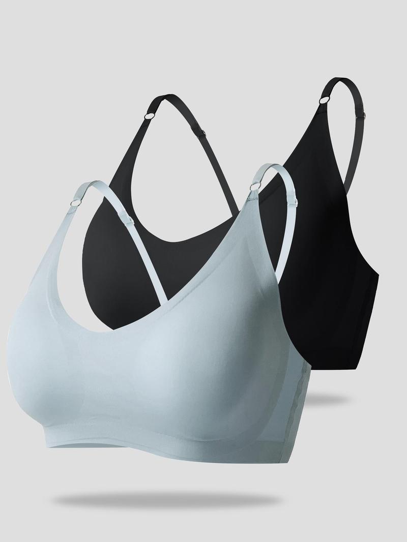 Product Introduction of Women's Solid Color Adjustable Strap Padded Wireless Bra, Curvy Holiday Wear 2024, Soft Comfortable Breathable Seamless Push Up Lingerie Top, Lingerie for All Seasons, Summer Wear 2024 6