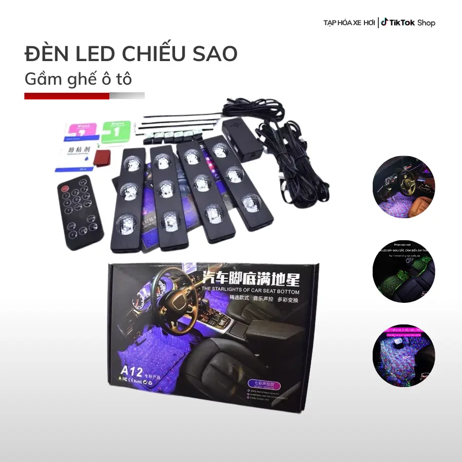 Đèn Led Gầm Ghế Ô Tô Chiếu Sao Nháy Theo Nhạc – Cắm Cổng USB , có REMOTE điều chỉnh màu sắc và chế độ