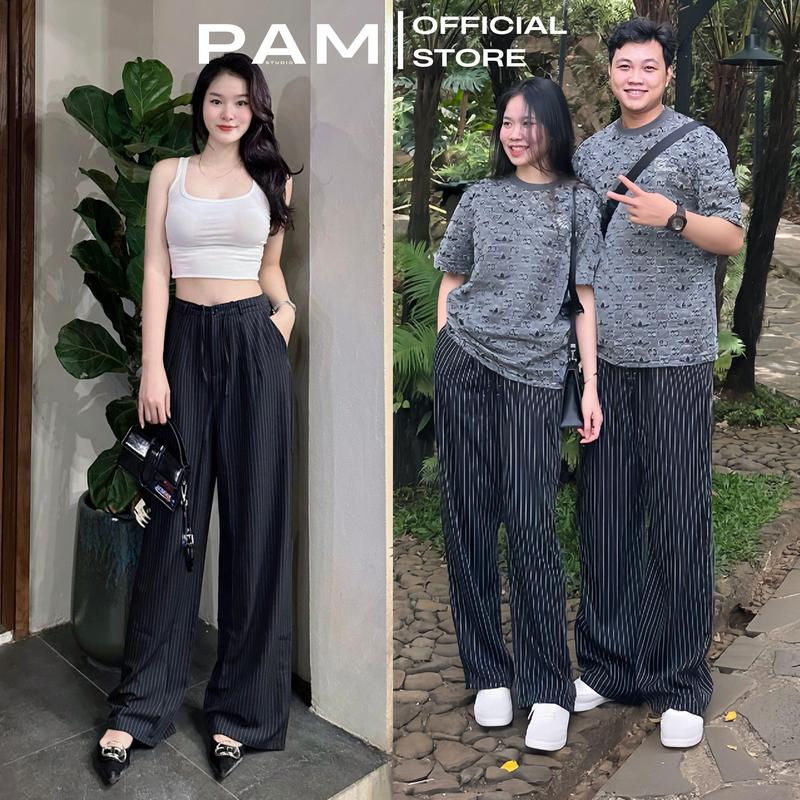 Quần ống suông kẻ sọc PAMSTUDIO bản cao cấp chất liệu tuytsi kẻ sọc không nhăn , độ bền cao , thoáng mát , form ống suông , cạp 1/2 chun , phong cách streetwear , thời trang nam nữ unisex L59 Menswear