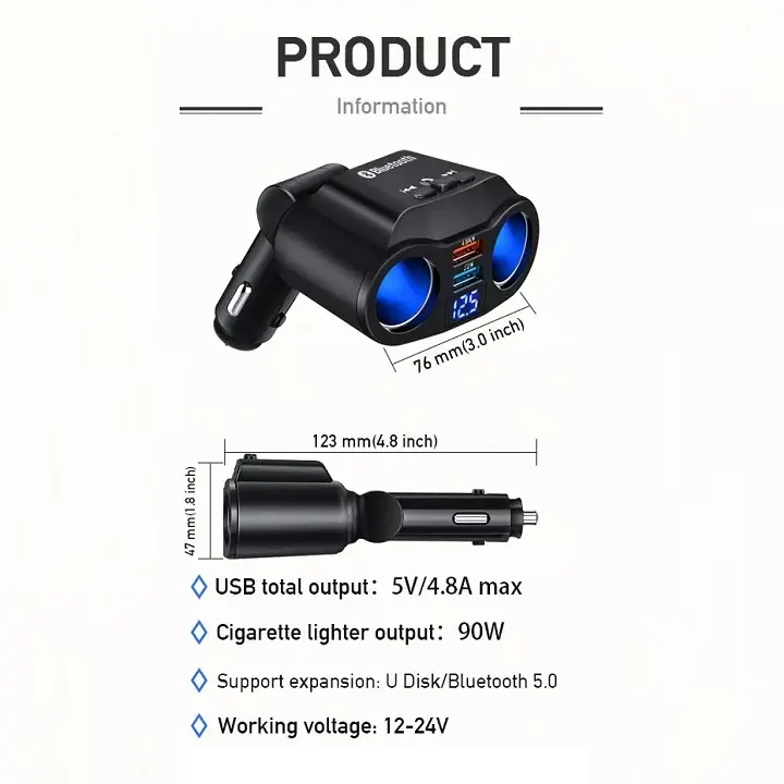 Tẩu Sạc 2 Cổng USB Tích Hợp Máy Nghe Nhạc Mp3 Bluetooth 5.0 FM Rảnh Tay Chuyên Dụng Cho Xe Hơi 3