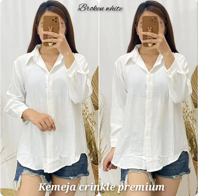 Kemeja polos crinkle wanita airflow/kemeja lengan panjang/kemeja polos wanita terbaru Atasan Airflow Panjang Baju Oversize Linen Dewasa Casual 1