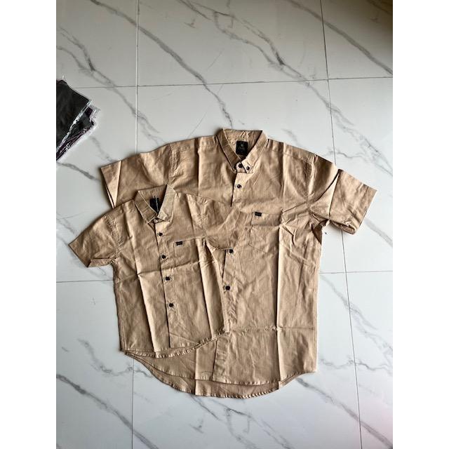 Qurlu - Kemeja KERAH FORMAL dewasa/anak warna COKLAT MUDA/CREAM (bisa couple ayah dan anak) 1