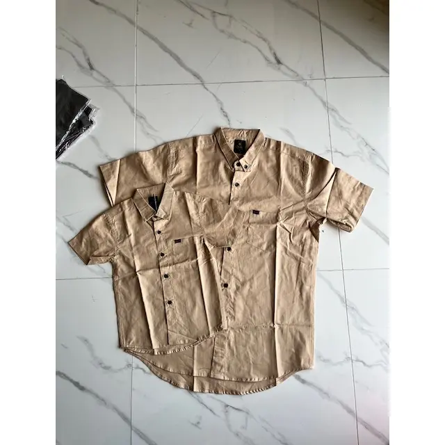 Qurlu - Kemeja KERAH FORMAL dewasa/anak warna COKLAT MUDA/CREAM (bisa couple ayah dan anak) 1