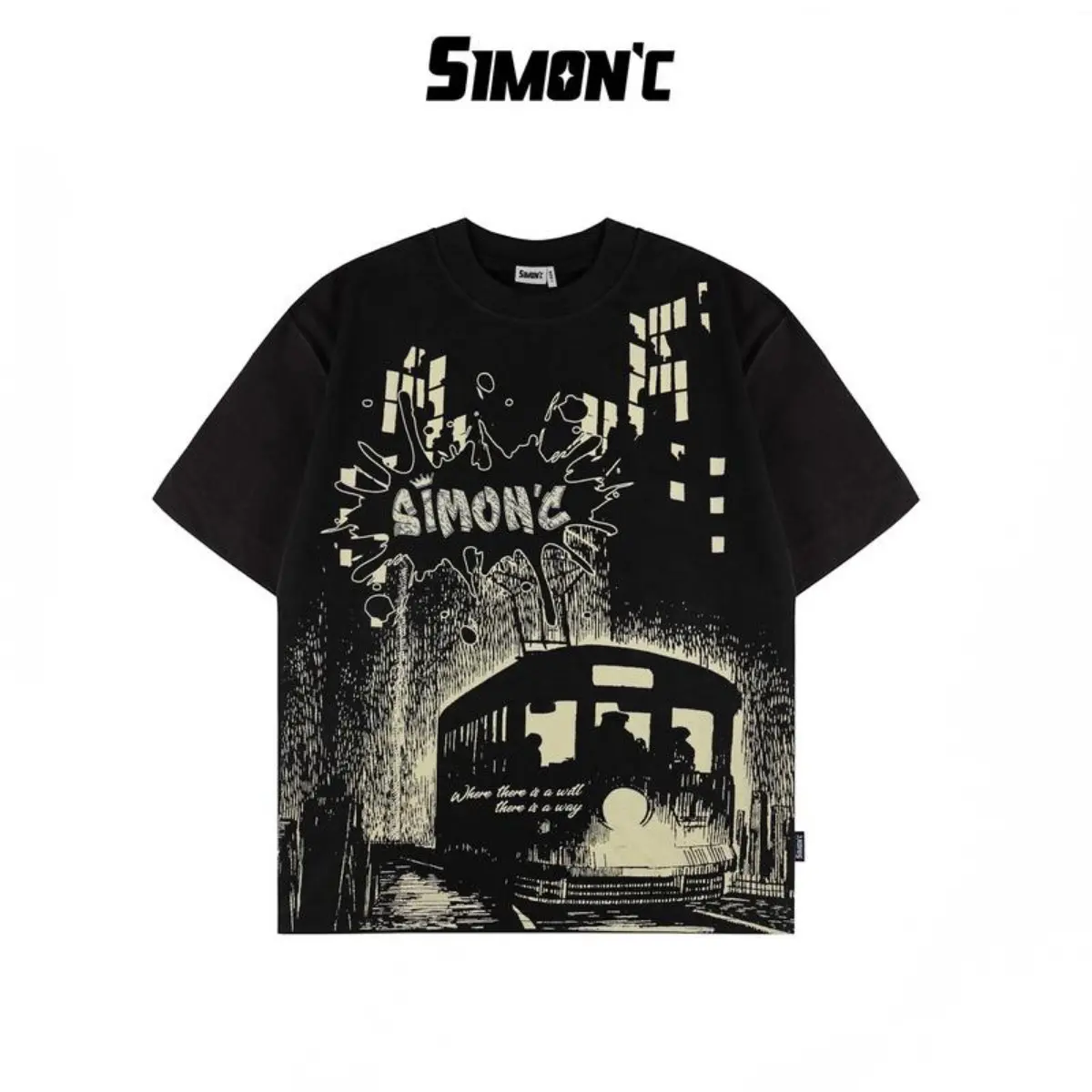 Simon's City Light T-shirt - Black Cotton Unisex Oversized Loose Sleeve Local Brand Round Neck Menswear Stripes. marceline  red  flannel marceline  red  flannel thunder  shirt
