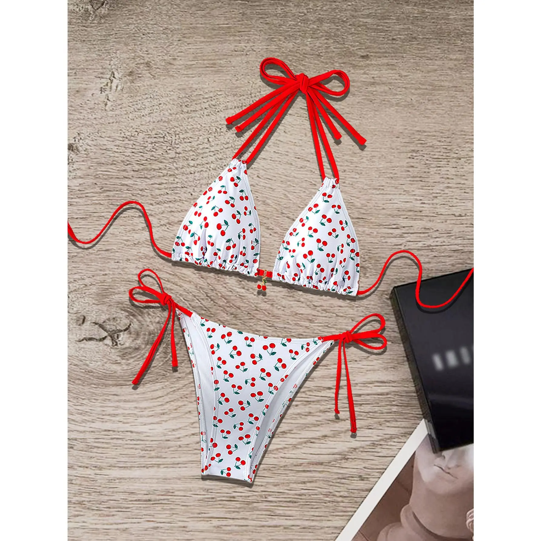 Áo Tắm Bikini Cổ Yếm In Hình Quả Anh Đào, Dành Cho Nữ, Hở Lưng, Thiết Kế Xuyên Biên Giới, Tankini Ngọt Ngào, Năm Cherry áo  bra Top Sport