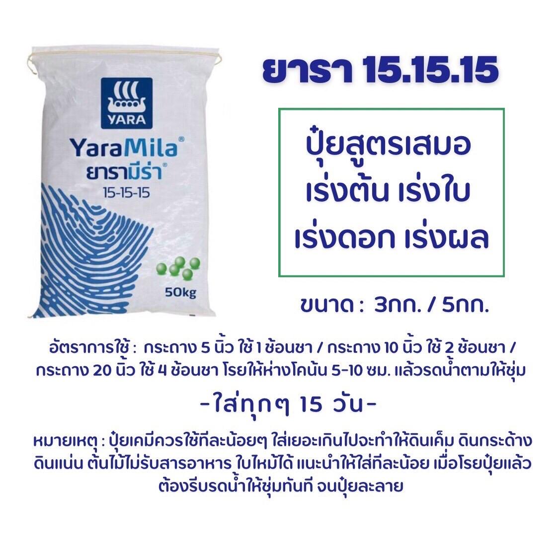 ยารา 15.15.15 สูตรเสมอบำรุงใบ ลำต้น ดอก ผล ขนาด 3 กิโลกรัม ขนาด 5 กิโลกรัม ปุ๋ย ยูเรีย