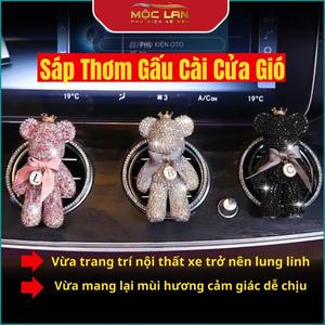 Sáp thơm cài cửa gió ô tô hình gấu Popobe đính đá phối nơ bản siêu cấp cực đẹp phụ kiện trang trí Nội Thất Nội Thất