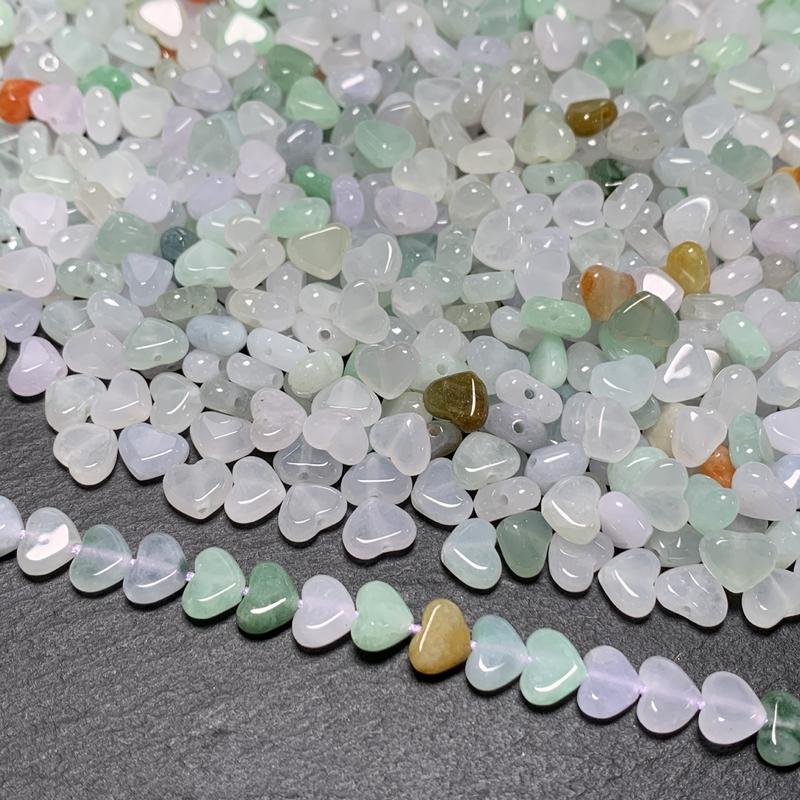 (10 pieces)Three-color heart-shaped beads Myanmar material jadeite jade loose beads: about 7mm wide accessories handmade DIY 2