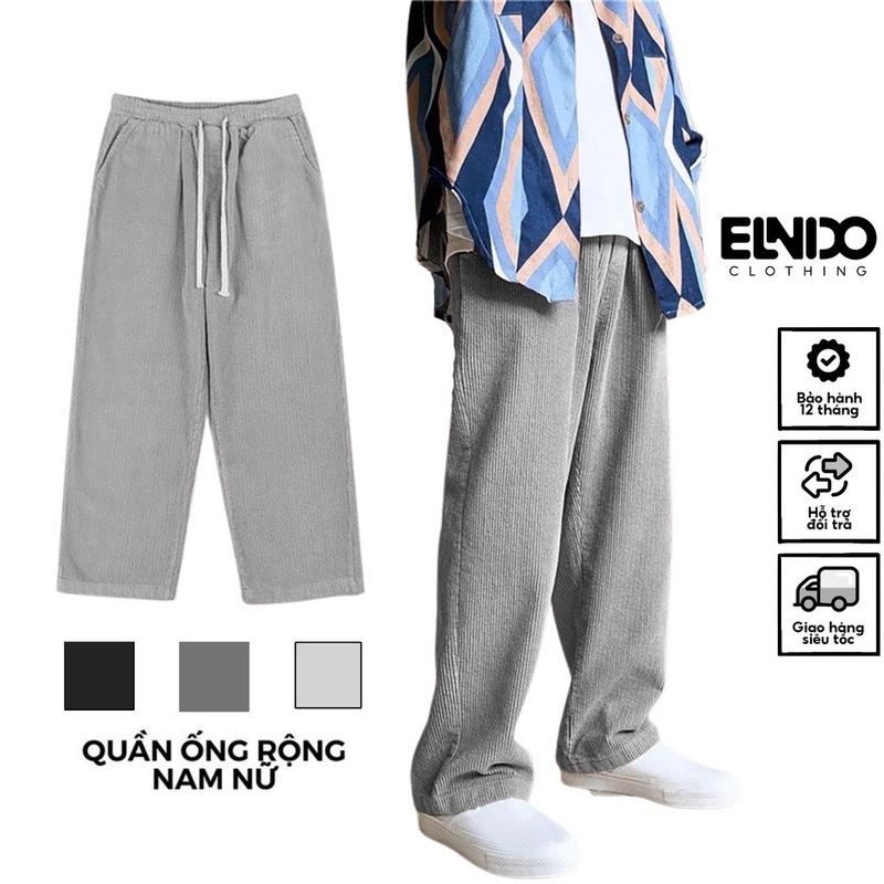 Quần ống rộng nam nữ dáng suông nhung tăm, quần suông nam nữ ống rộng unisex len tăm EENIDO Menswear Pants