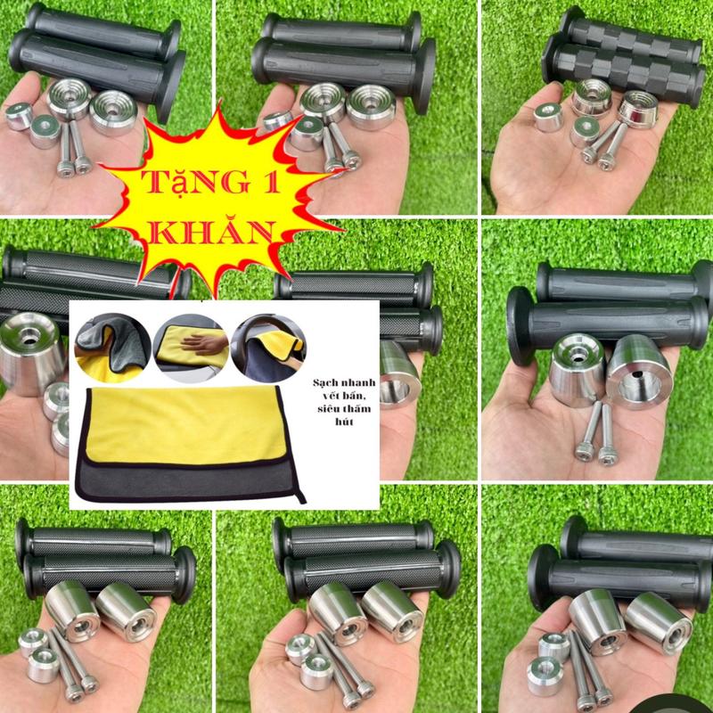 Gù Tay Lái Inox 304 CNC Kèm Bao Tay & Khăn Lau Xe - Phụ Kiện Cho Xe Máy - Chất Liệu Kim Loại Bền Bỉ - Tặng 1 Khăn Vàng Xám