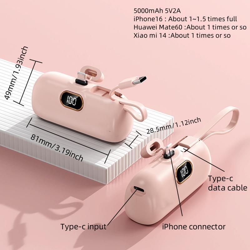 Product Introduction of Portable Power Bank, 1pc 5000mAh Mobile Power Bank, USB Rechargeable Hand Warmer, Small Portable Charger for iPhone 15/15 Plus/15 Pro/15 Pro Max, AirPods 1
