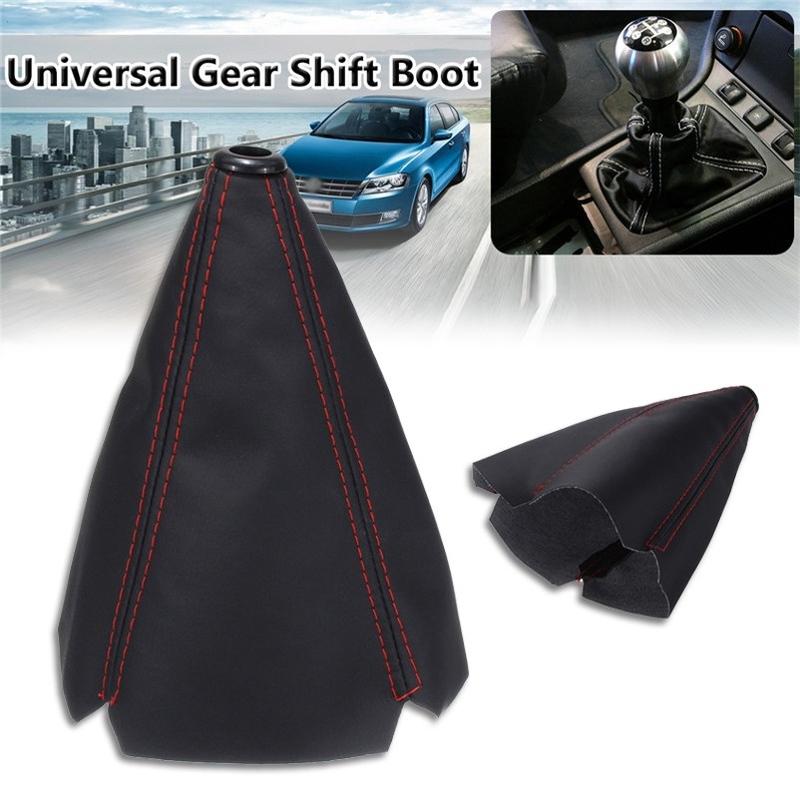 Universal Leather Black/Red Stitch Shift Knob Shifter Boot Cover ...