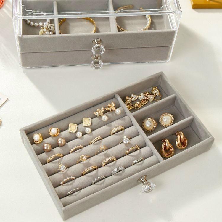 Hộp Đựng Trang Sức Mika 3 Ngăn Kéo Bọc Nhung Kèm Khay Son Mĩ Phẩm - Kệ Để Đồ Đa Năng 3 TầngHộp đựng trang sức khay đựng nữ trang nhẫn dây chuyền lót nhung mịn