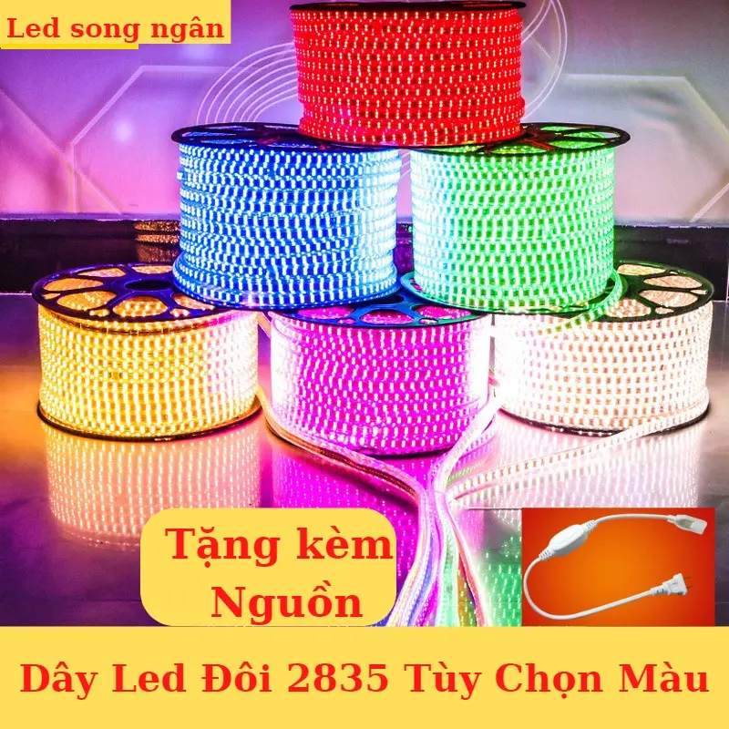 Combo 10m, 20m Dây Led 2835 2 hàng 120 chip/1m TẶNG sẵn nguồn, trang trí quấn cây,hắt trần thạch cao, quấn cây chống nước 1