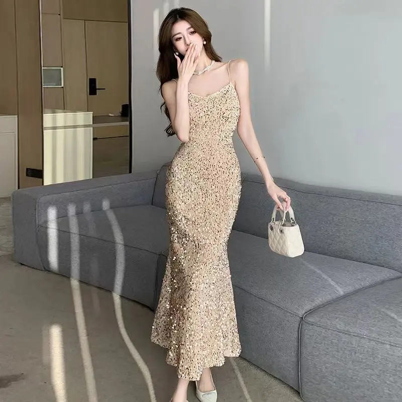 Ankola Red Sexy Spaghetti Strap Sequin Dress for Women 2025 Velvet High-end Formal Dress Mermaid Ankola Red Sexy Spaghetti Strap Sequin Dress for Women 2025 Velvet High-end Formal Dress Mermaid