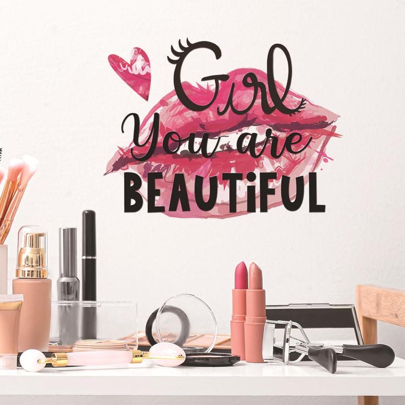 Lip & Letter Pattern Wall Sticker, 2 Sets Self Adhesive Wall Decal, Decor Sticker for Home Bedroom Living Room 3